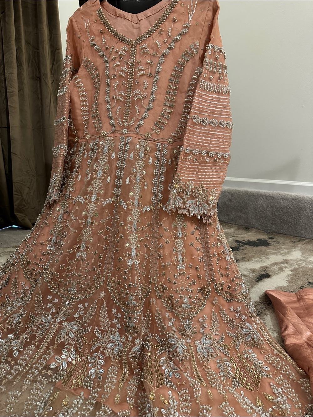 Embroidered Peach Bridal Dress for Women heavy zari hand work